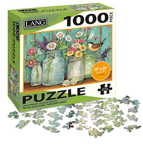 LANG - 1000 Piece Puzzle -"Mason Flowers", Artwork by Susan Winget - Linen Finish - 29' x 20" Completed