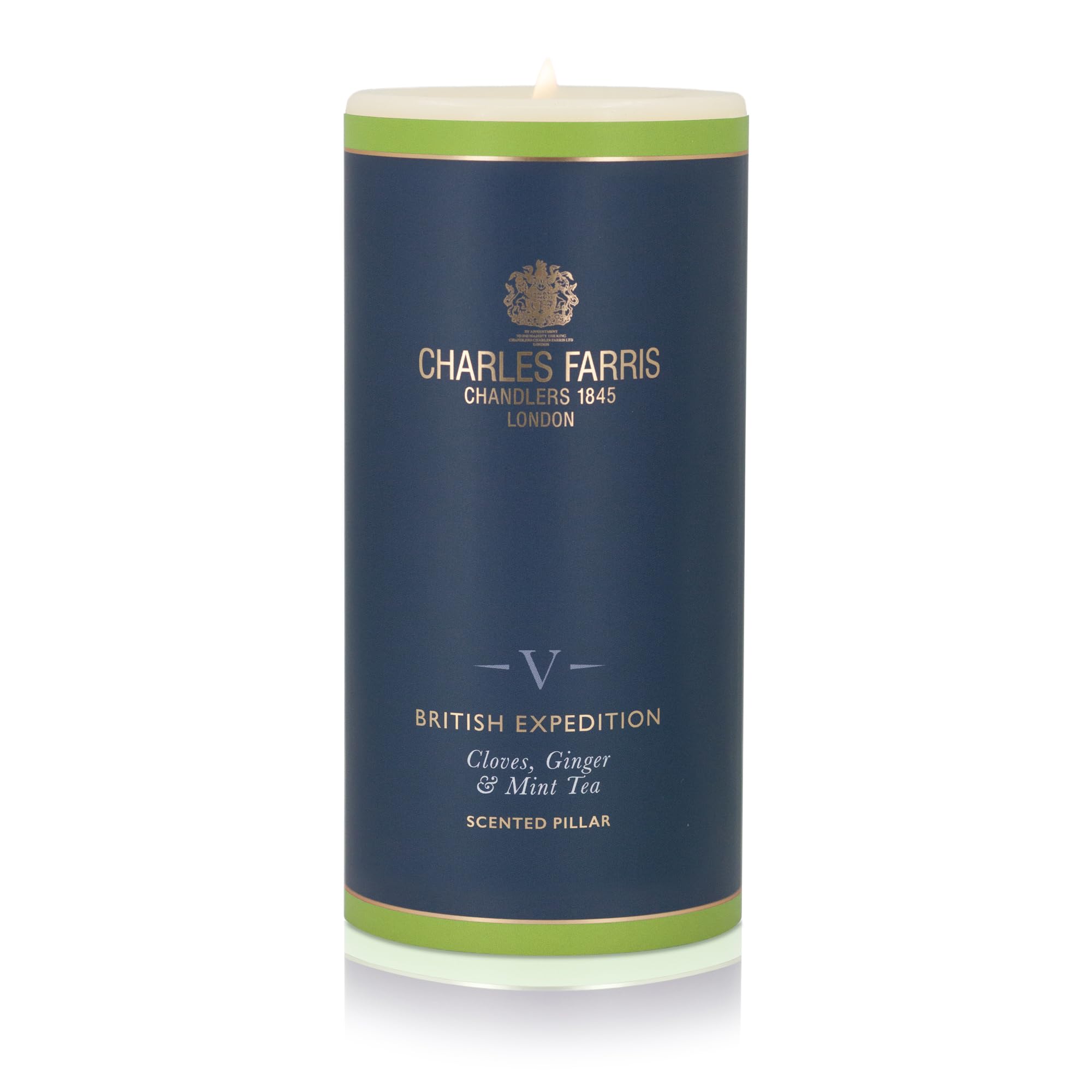 Charles Farris British Expedition Luxury Scented Pillar Candle - British Expedition - 75+ Hours Burn Time (Cloves, Tobacco & Mint Tea)