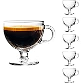 binsakao Glass Coffee Mugs with Handle - 8 OZ Footed Glass Coffee Cups - Footed Transparent Tea Cup for Latte, Cappuccino, Dessert, Beverages