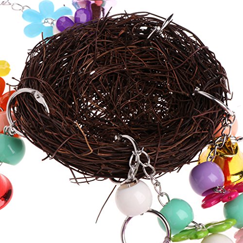 Bird Swing ,NNDA CO 1 Pc Natural Rattan Nest Bird Swing Toy with Bells Cage Perch Stand For Parrot Budgie Parakeet Cockatiel ,Rattan+Acrylic