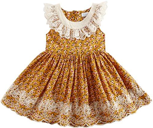 Sharequeen Girls Sleeveless Dress, Children Dress for Flower Lace Rose Embroidery Cotton Ruffle Design Swing Party Dresses
