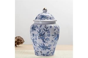 NS Online Rose Small Urn Ashes Keepsake - 8 inches Ceramics Decorative Blue Rose Urn, Capacity 50 Cubic inches Funeral Sharing Memorial urn for Female/Women/Mom/Girl/Humans/Pet