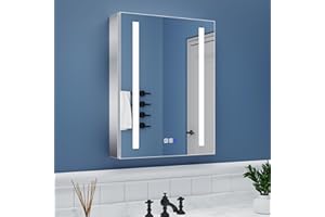 ExBrite LED Lighted Bathroom Medicine Cabinet with Mirror, 20 x 26 Inch, Recessed or Surface led Medicine Cabinet, Defog, Stepless Dimming,Color Temper Change, 2 Outlets,Storage Shelves,Right Hinge