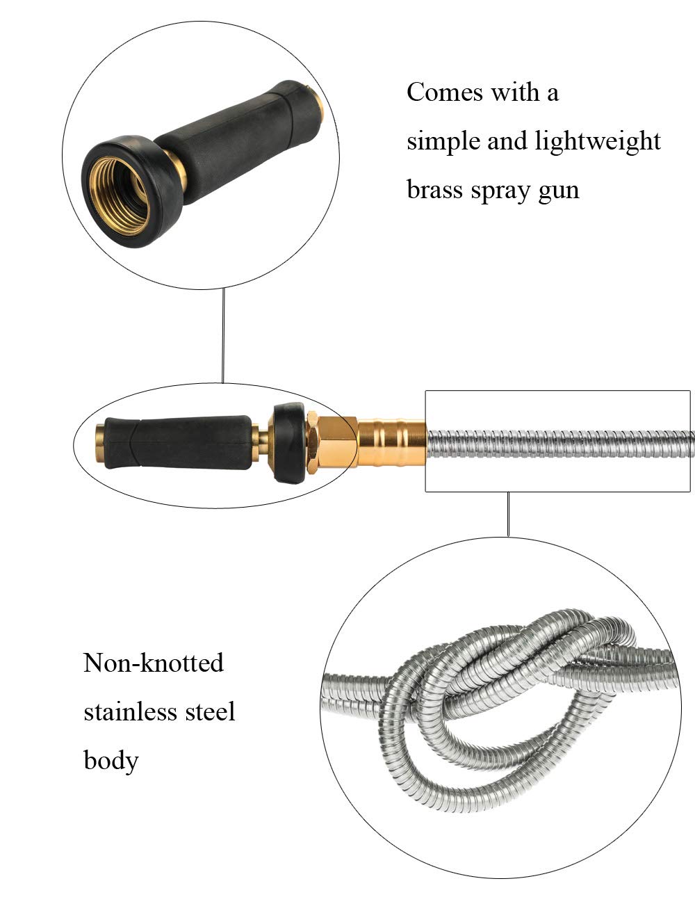 Rosy Earth Expandable Metal Garden Hose 75 FT - 304 Stainless Steel Water Hose 75 FT - Heavy Duty non Kinking Flexible Garden Hose, no Bite