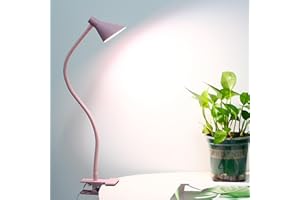 Lzonunl Desk Clip Reading Light, 3 Light Modes 10 Dimmable Brightness, Eye-Caring Bedroom Bedside Lamp, Flexible Neck Clamp Lamp（Pink）