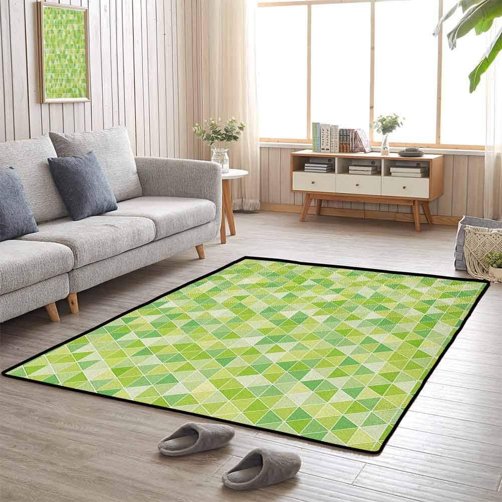 Floor Mat Rug, Contemporary Luxury Large Rug Presents Decor Idea for Kids Nursery, Lime Green | Triangles Geometry Figures Modern Digital Pyramids Soft Icons Graphic - 3'x4'