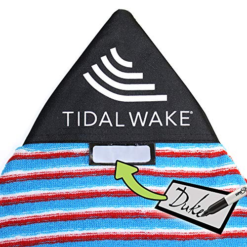 Tidal Wake TAG-IT Pointed Nose Blue Surf & Wake Board Sock Bag with Built-in Name Tag, Personalize - Small 52-53" Blue & Coral Striped, Tag Your Bag