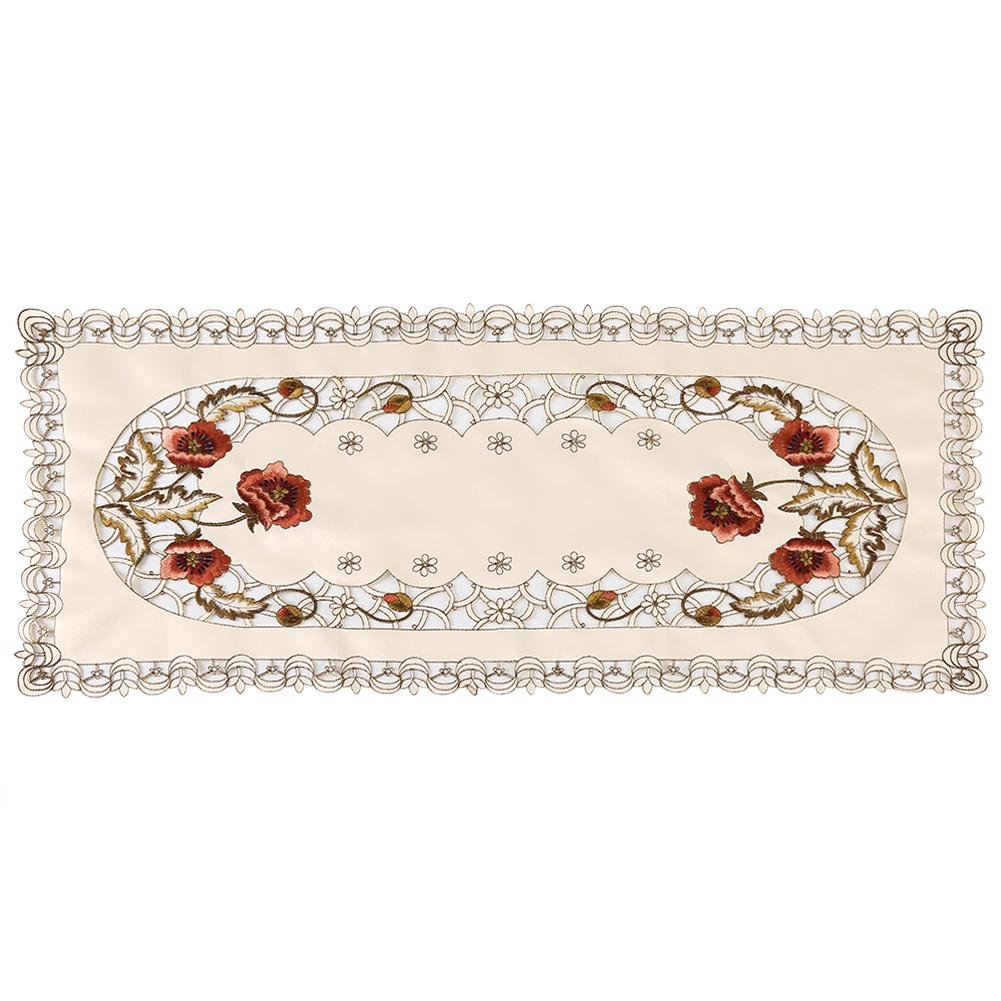 Pastoral Red Floral Flower Hollow Embroidered Table Runner Tablecloth Cutwork Table Decor Perfect for Using in the Party Holidays Catering Cafes(1#)