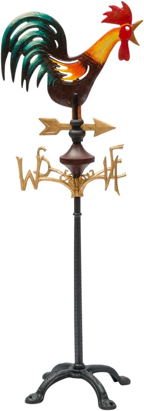 aubaho Vintage style free-standing wind vane - cockerel weathervane - cast iron - 3’3" (100cm)
