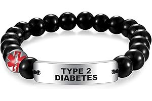 COMTRUDE COMTRUD Medical ID Bracelet Stainless Steel Bend Brand ID Tag for Men Women Obsidian Medical Alert Beaded Bracelet Personalized Customized Jewelry Gift