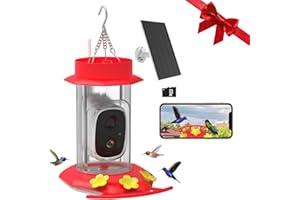 VKfoy Solar-Powered Hummingbird Feeder with 2K HD Camera, AI Bird Species Recognition, Built-in Ant Moat & Bee Guards for Bird Lovers (32GB Card Included)