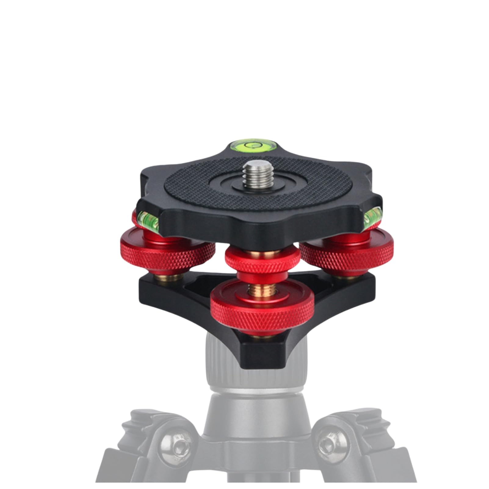 Tripod Head Leveling Base 3-Wheel ±5° Angle Adjustment with 3 Bubble Levels 3/8" Thread Aluminum Alloy 15kg Capacity