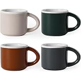 INGOFIN Ceramic Espresso Cups Set of 4, 2 oz Mini Espresso Mugs with Handle, Small Demitasse Coffee Cups, Vintage Accessories, Microwave Safe Shot Cup Suit for Coffee Bar
