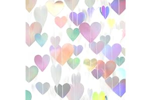 Iridescent Disco-Holograpic Party-Decorations Heart Garland - 56Ft Neon Galentines Love Hanging Streamers Banner,Wedding Bachelorette Birthday Engagement Bridal Baby Shower Backdrop Decor Burgleda