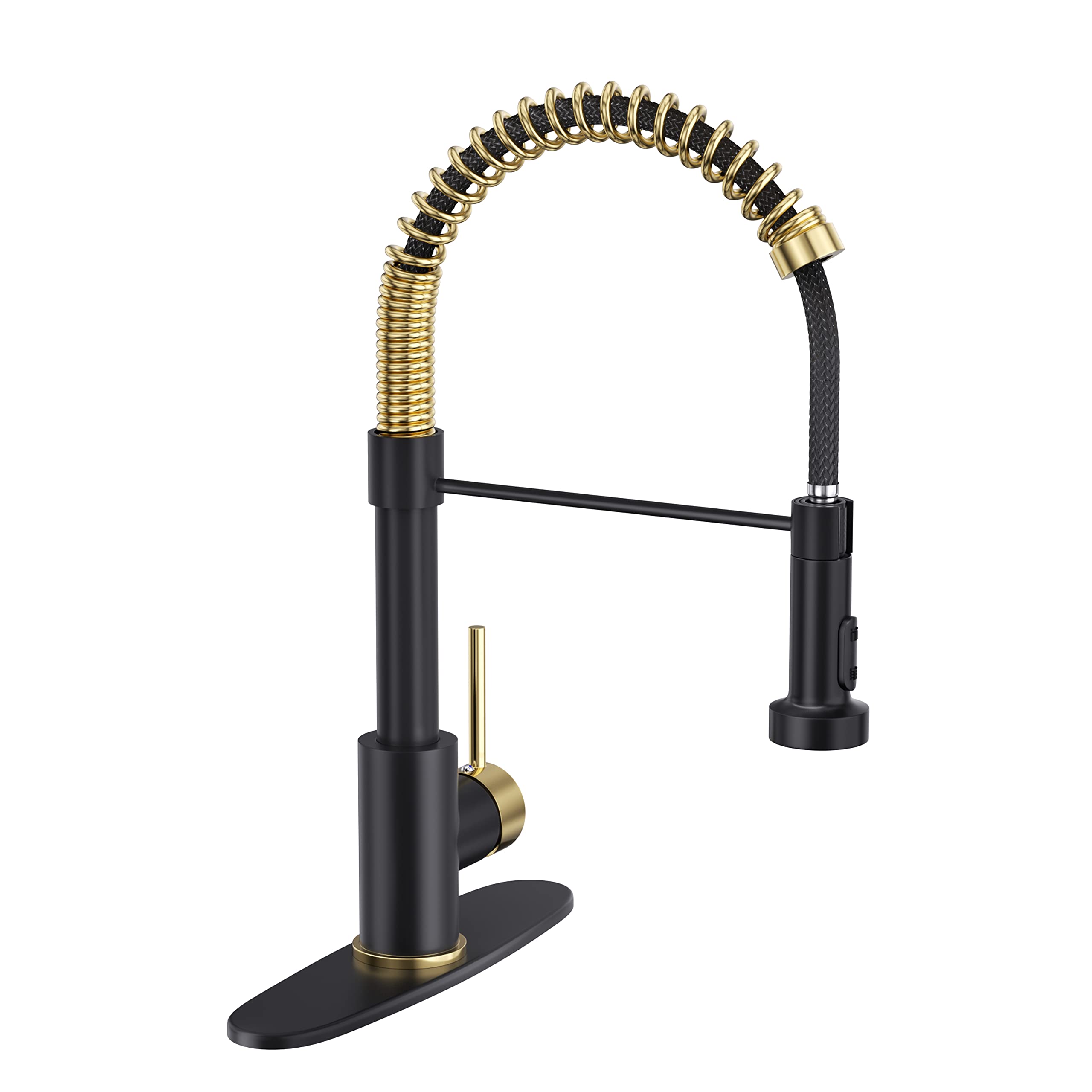 BASDEHEN Kitchen Faucets with Pull Down Sprayer, Black& Gold Spring ...