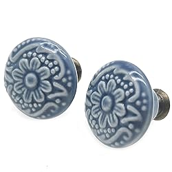 M MIMHOOY 6 Pcs Ceramic Blue Drawer Knobs Vintage