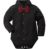 A&J DESIGN Infant Baby Boys Dress Shirt Bodysuit Gentleman Formal Wedding Long Sleeve Rompers