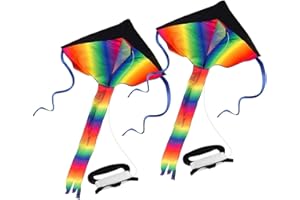 SINGARE 2 Pack Rainbow Delta Kite, Kites for Kids Adults Easy to Fly, Long Tail Huge Flyer, Great Outdoor Activities Beach Games for Kids, with Line and Handle