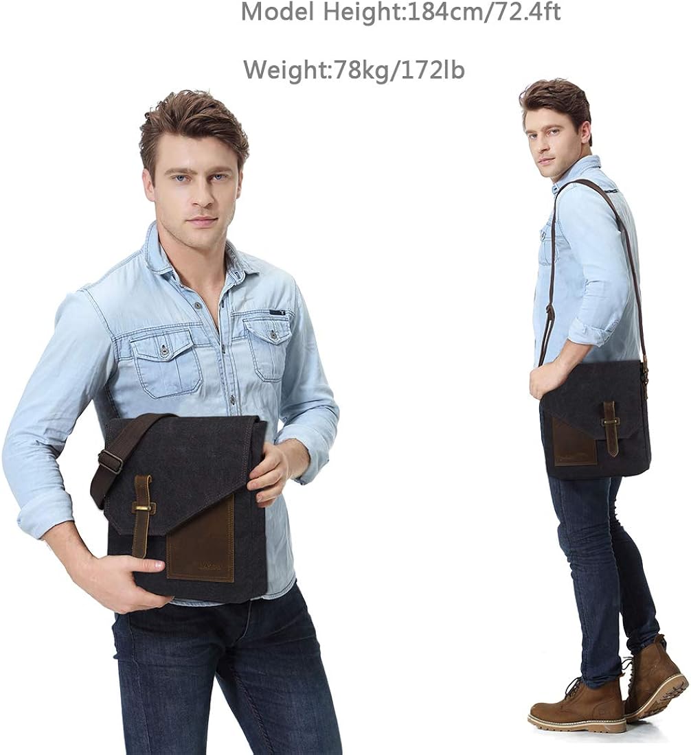 VASCHY Man Bag, Water Resistant Small Messenger Bag Shoulder Bag Vintage Canvas Leather Cross Body Bag with Multi-Pockets(Black) - Image 3