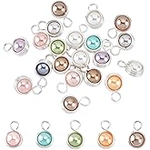 PH PandaHall 20Pcs Shell Pearl Charms Pendants Round Copper Wire Wrapped Pearl Charm Colorful Pearls Bead Charm for Earrings Necklaces Bracelets Making, 0.41"