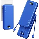 12000mAh Ultra-Portable-Charger-Power-Bank with Built in Cables&AC Wall Plug, PD20W USB-C Fast Charging Cell Phone Charger Battery Pack,LED Display Travel Battery Bank for All iPhone,Samsung,Android