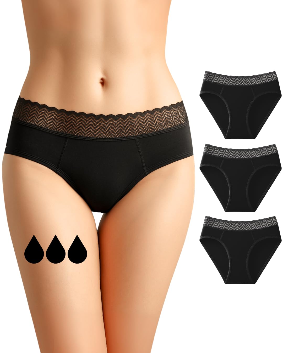 NoBlood Period Pants Heavy Flow for Women and Teenage Girls - Washable - Cotton - Eco-friendly - Menstrual Underwear - Absorbent Periods Undies - Womens Teens Girl - (Yun-Pack, XXS) — image 1