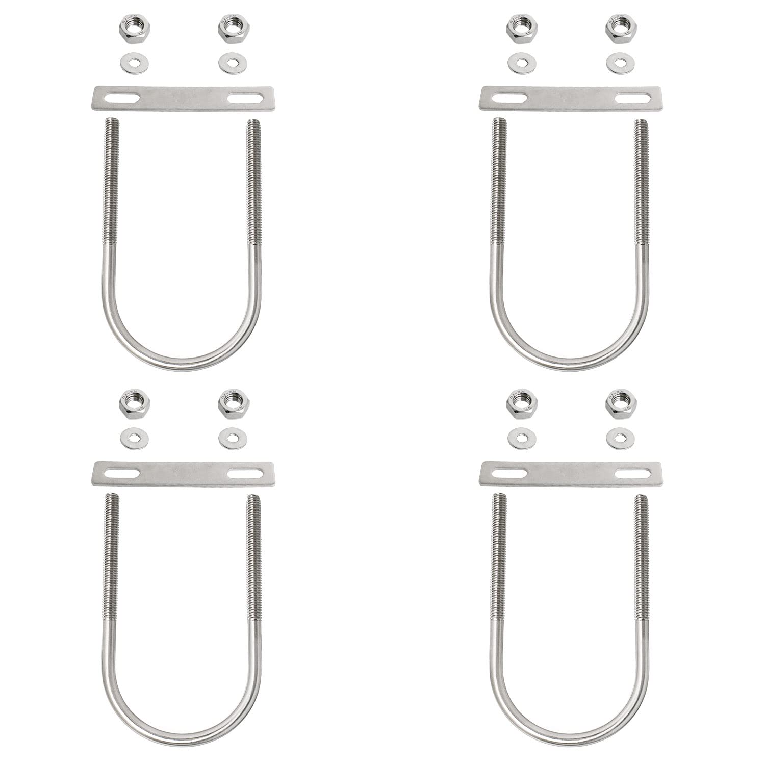 Aopin Round U-Bolt 1.97"(50mm) Inner Width U Bolts Brackets 304 Stainless Steel M6 with Nut, Plate, Washer for Car/RV/Trailer Bumper,4 Sets