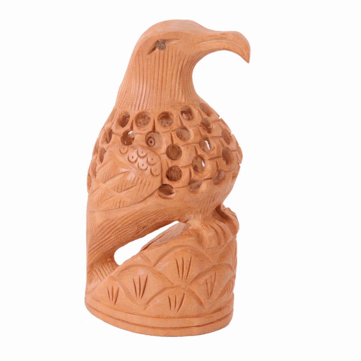 Purpledip Wooden Eagle Hawk With Jaali Carving Work; Miniature Idol Gift Souvenir (10979)