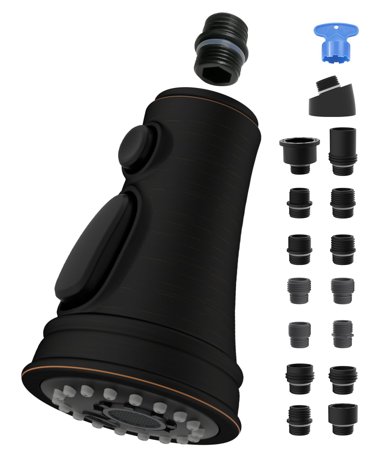 Photo 1 of Hygie Rinse Universal Kitchen Faucet Head Replacement 3 Function Kitchen Faucet Sprayer with 15 Adapter Kit Compatible with Kohler/Moen/Delta, Pull Down Sink Faucet Spray Head, Oil Rubbed Bronze