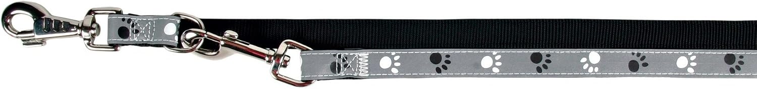 TRIXIE SaferLife Silver Reflect adjustable leash, M-L: 2.00 m/20 mm, black/silver grey, M-L (52-75 cm/25 mm)