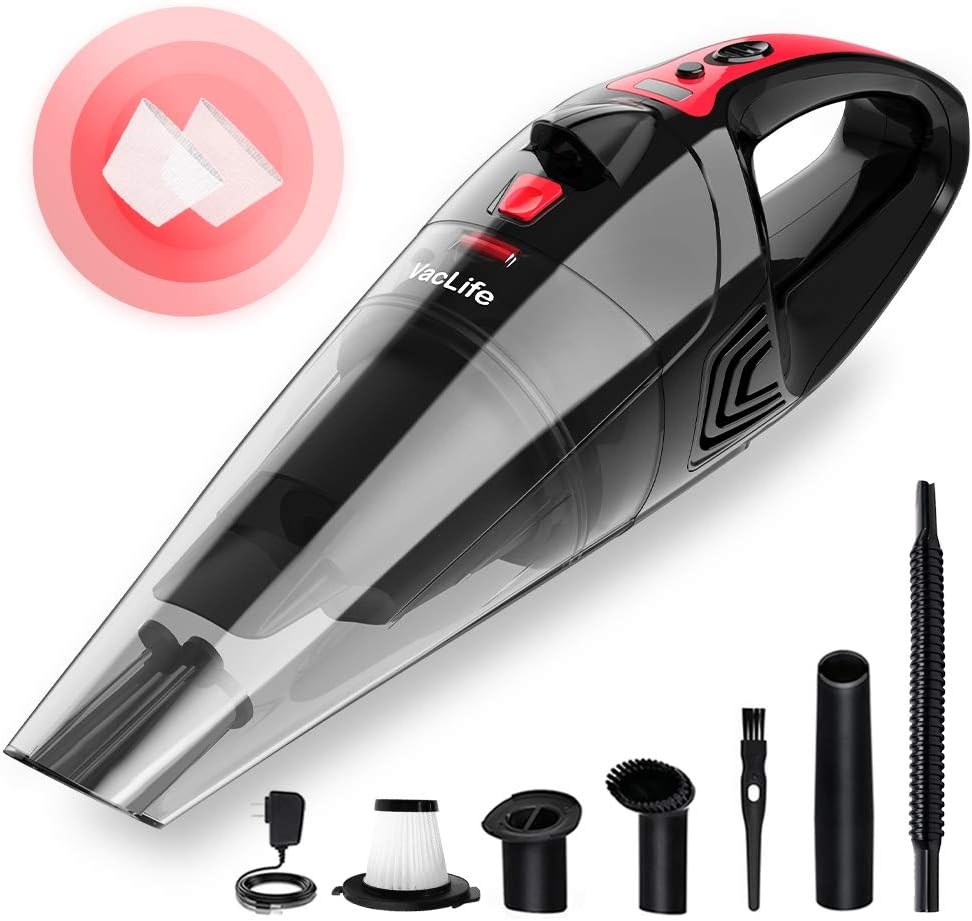VacLife Handheld Vacuum, Hand Vacuum Cordless with High Power, Mini Vacuum Cleaner Handheld Powered by Li-ion Battery Rechargeable Quick Charge Tech, for Home and Car Cleaning - Silver -