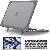 Batianda Heavy Duty Case for 13.5" Microsoft Surface Laptop 5 4/3 with Metal Palm Rest,Shockproof Protective Cover with Fold Kickstand for Enhanced Durability & Keyboard Cover Screen Protector, Gray