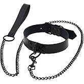 Abaigeal Gothic Leather Collars Adjustable PU Collar Leash Choker Punk Neck Choker Goth Necklace for Couples Cosplay Couple J
