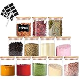 Nialnant 12 Pcs Glass Spice Jars with Bamboo Lids, 6oz Small Glass Jars with Labels & Pen, Glass Storage Jars for Kitchen Tea