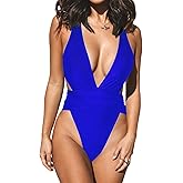 CUPSHE One Piece Swimsuit for Women Bathing Suit Cut Out Cross Back Tie Deep V Neck Ruched High Cut