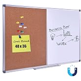 Magnetic Combination Whiteboard &amp; Cork Bulletin Board for Wall 48" x 36" | Writing and Pinning Surface Combines 4'x3' Magnetic Dry Erase and Cork Section for Notes, Photos, Schedules and Planning