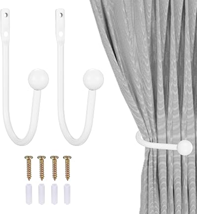 XxinXrong Curtain Holdbacks 2 Pcs U-Shape Wall Mount Hooks White