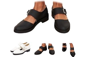Women's Cutout Mary Jane Flats Adjustable Buckle Strap Round Toe Low Block Heel Comfortable Non-Slip Casual Dress Shoes