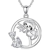 ADLSTIGH Animals Necklace 925 Sterling Silver Cute Pendant Necklace for Women Sloth Panda Cat Butterfly Jewelry Gifts for Her Animal Lovers Mothers Day Birthday Christmas