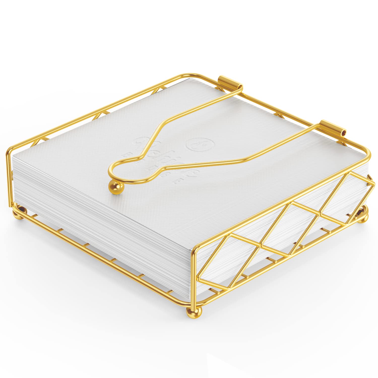 Photo 1 of Lxmons Modern Napkin Holder for Table, Horizontal Tissue Dispenser for Kitchen Countertop, Dining or Picnic Table Décor, Metal Paper Organizer for Restaurant, Flat Cocktail Napkins Caddy, Gold