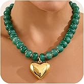 HUAYUNFANG Chunky Beads Necklace for Women Trendy Gold Puffy Heart Choker Necklace Colorful Resin Beaded Heart Pendant Necklaces Statement Jewelry