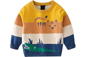 Azalquat Toddler Boys Knit Sweater Pullover, Kids Cotton Cartoon Sweatshirt