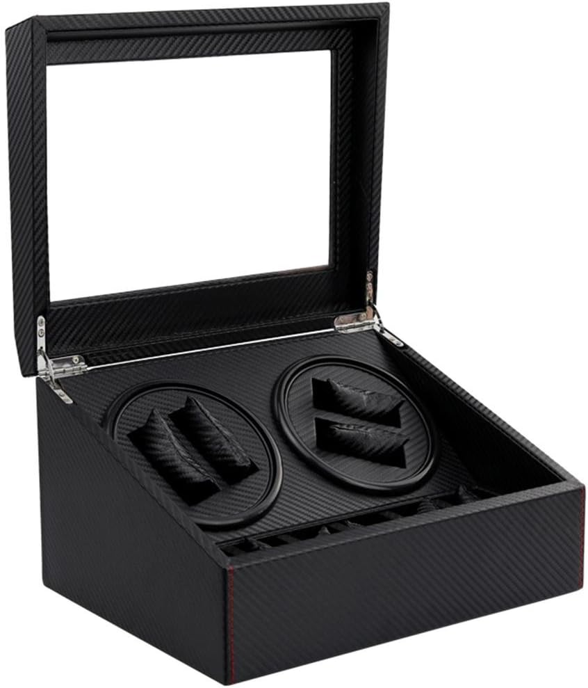 Watch Winder/Shaking Watch Box/Mechanical Watch Box/Automatic Watch Motor Box/4 Dinds of Rotation Procedures/Handmade Production/Piano Paint Perfect for 4 + 6 Locations , Carbon fiber