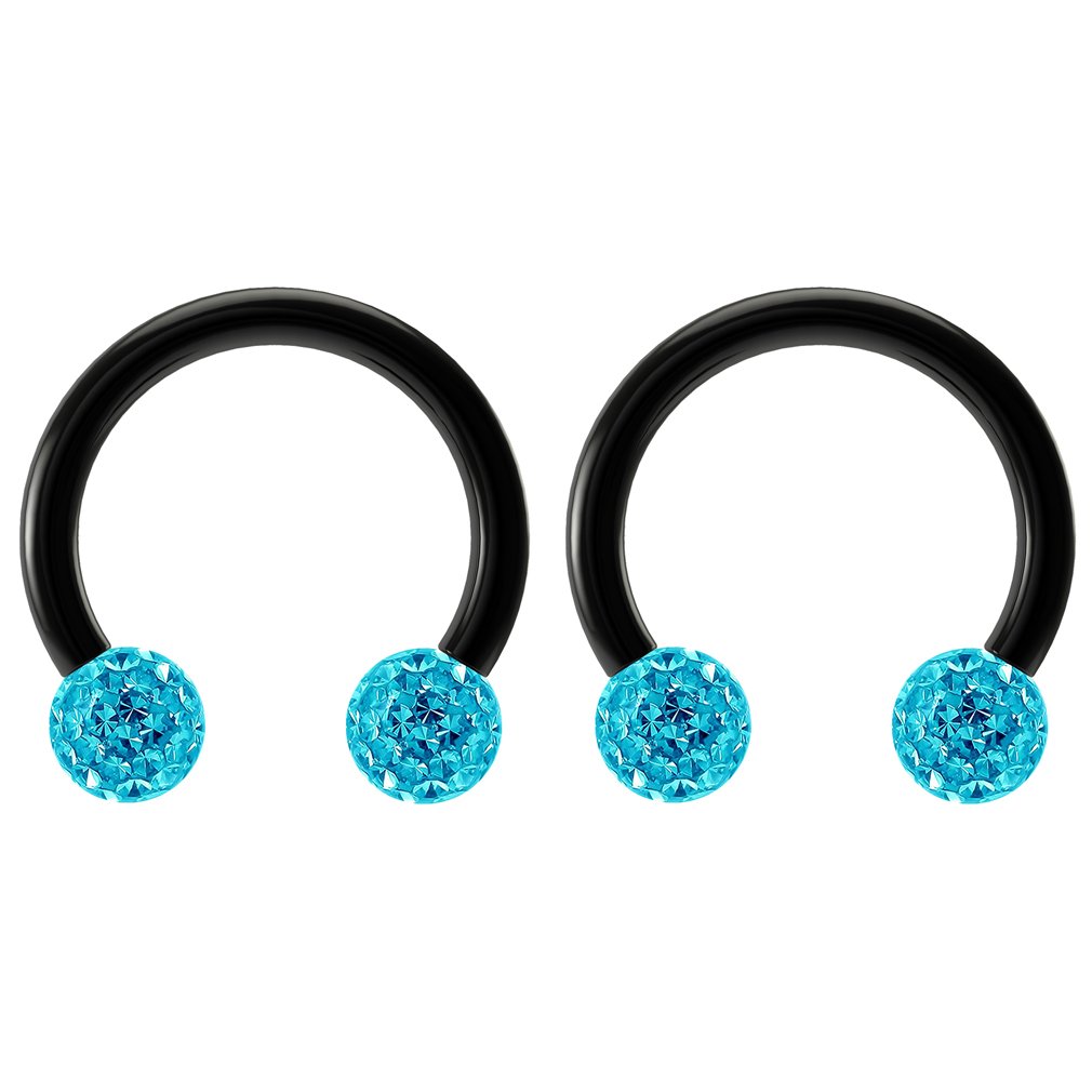 2pc 16g 1.2mm CZ Aquamarine Crystal Circular Barbell Horseshoe Bar Earrings Black Hoop Piercing Rings 8mm