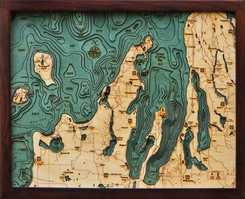 Grand Traverse Bay 3-D Nautical Wood Chart, 24.5" x 31"