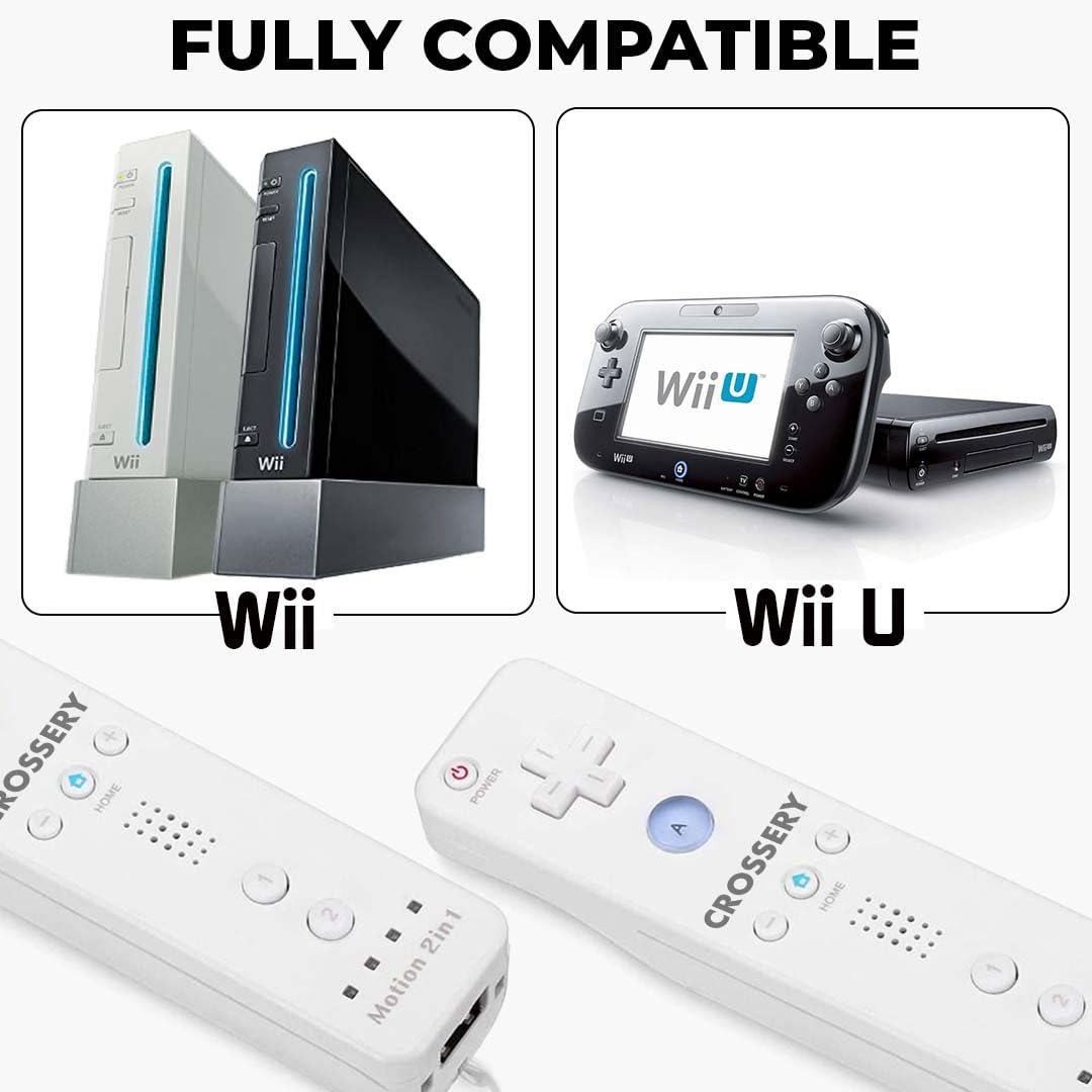 Wii Remote and Nunchuck Controller Bundle with Charging Dock - 2 Pack Motion Plus Remotes, 2 Nunchucks, 1 Charging Station, Compatible with Nintendo Wii & Wii U - White