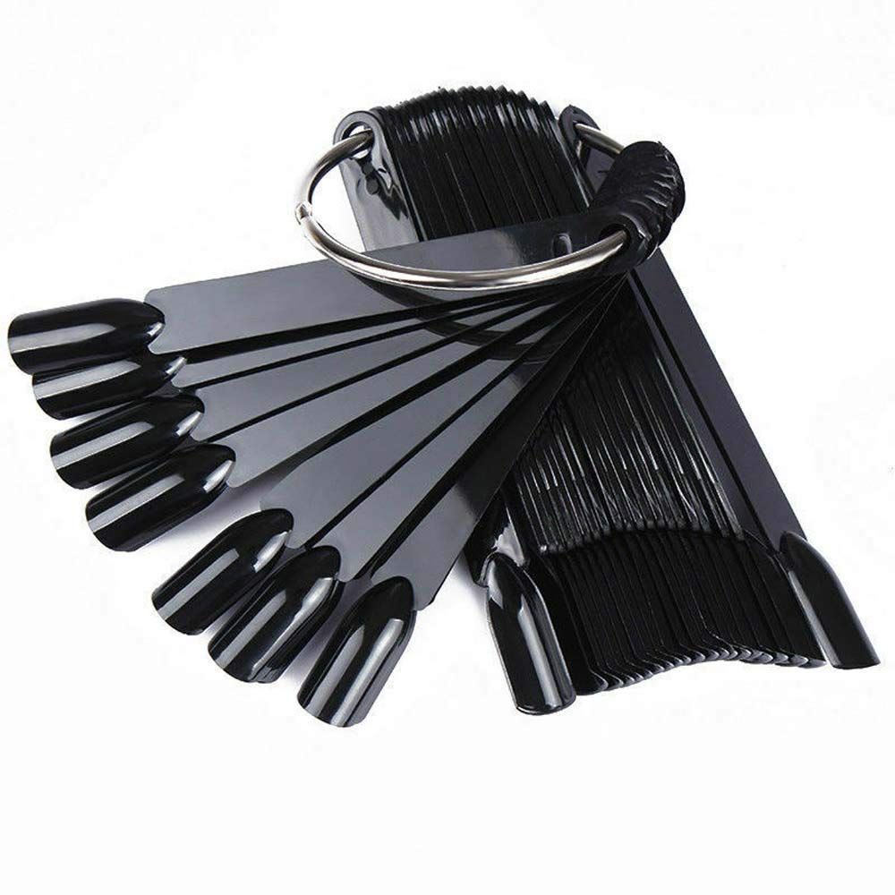 BNP 50 PCS False Nail Art Tips Sticks Nail Polish Color Card Plates Display Polish Board Nail Art Practice Supplies Home DIY Templates (Black) : Beauty