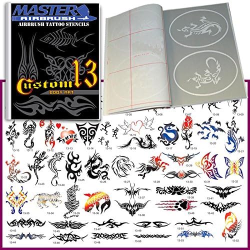 Master Airbrush Self-Adhesive Reusable Temporary Tattoo Booklet#13 with 100 Stencils