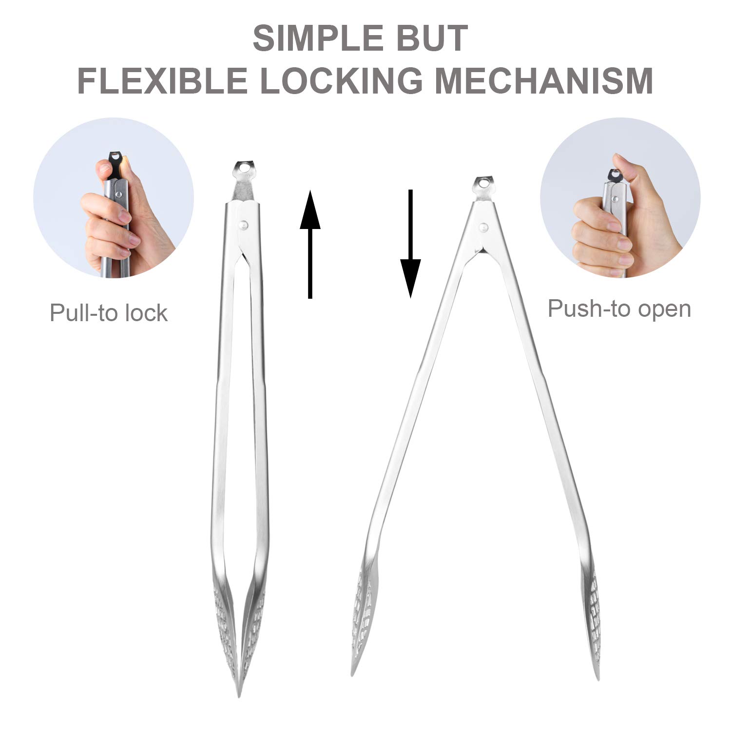 Tongs,Heavy Duty Tongs Stainless Steel Locking Kitchen Tongs,Premium Metal Food Tongs for Cooking Salad Serving Frying Barbeque Grilling, Wide Fry Tongs Set of 2 (12 Inch)