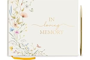 Hunanyume Funeral Guest Book for Memorial Service, in Loving Memory Guest Book with Gold Pen Please Sign Table Card, Wild Floral Funeral Sign in Book for Guests (7" x 9")